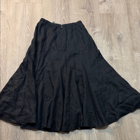 Lauren Ralph Lauren Black 100% Linen A-Line Midi Skirt Classic Flowy size 4 - Picture 3 of 3